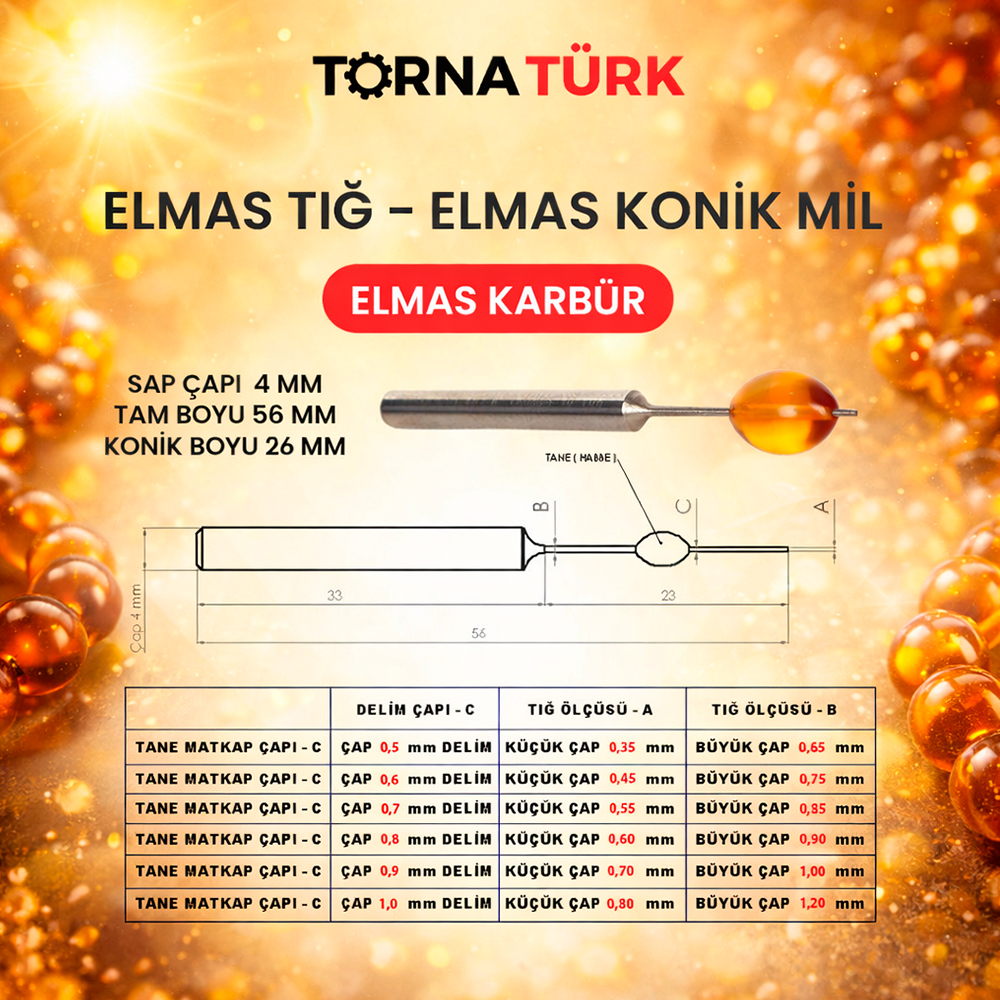 elmas tığ - elmas konik mil